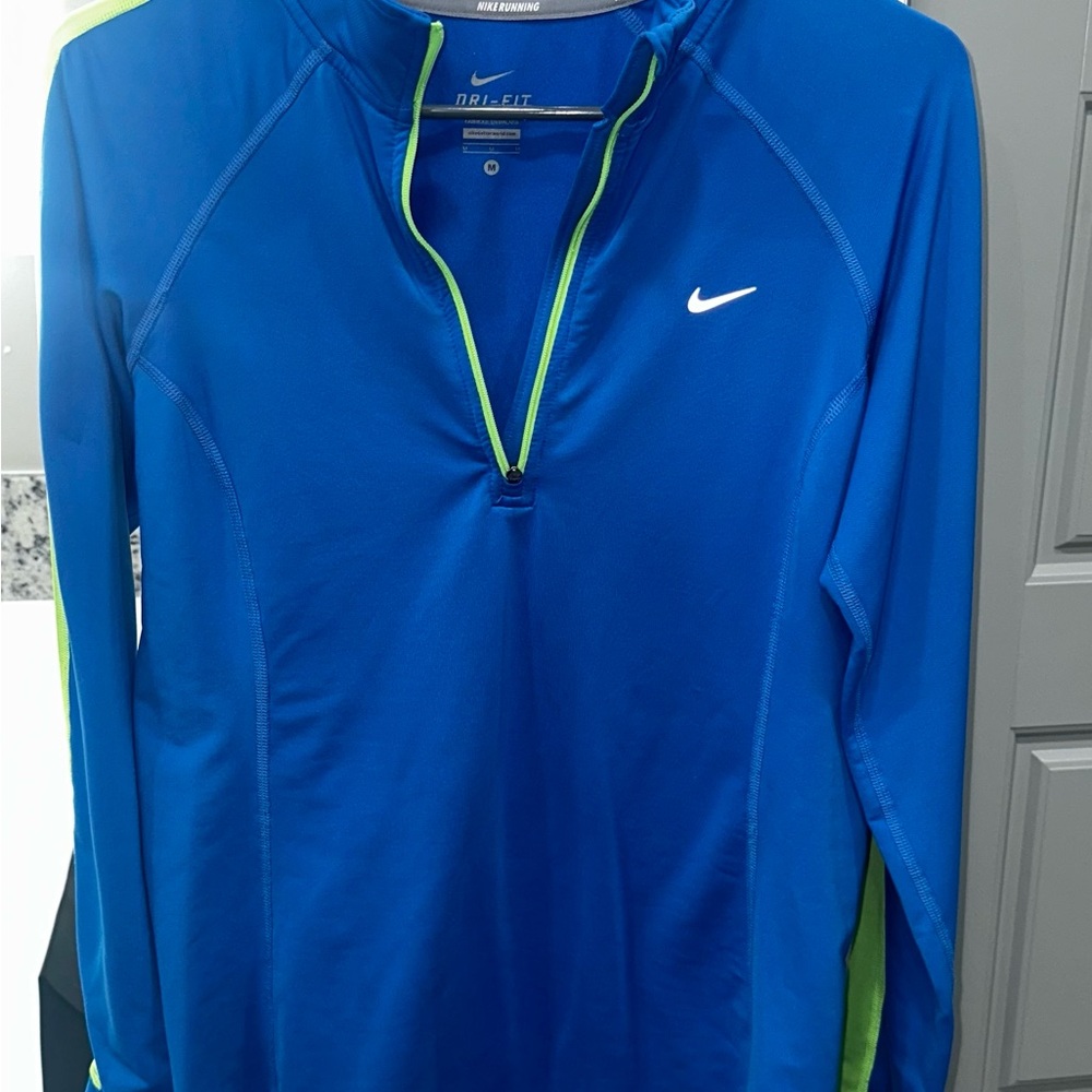 Nike Blue and Neon Green Half-Zip Top